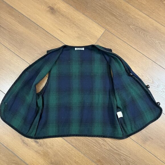 Jay Peters Vintage Green/Navy Tartan Plaid Print Button-up Vest Size L - Picture 3 of 8